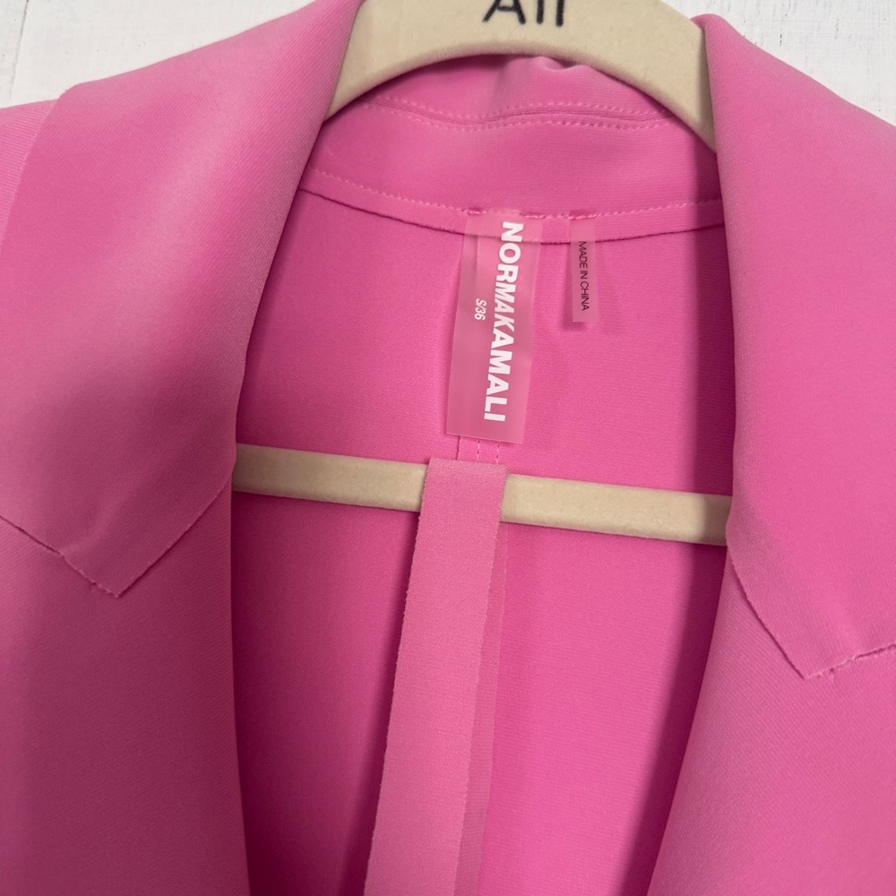 Norma Kamali Single Breasted Straight Leg Jumpsuit in Candy Pink Long Sleeve - Picture 5 of 8